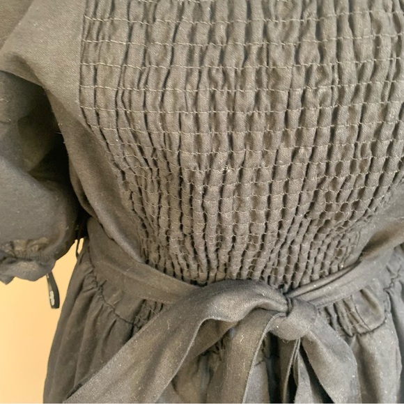 City Chic Linen Blend Off Shoulder Tiered Puff Sleeve Midi Dress - Picture 4 of 14